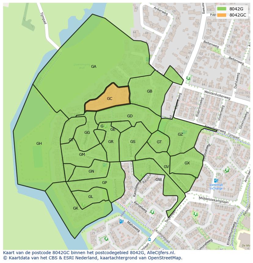 Afbeelding van het postcodegebied 8042 GC op de kaart.