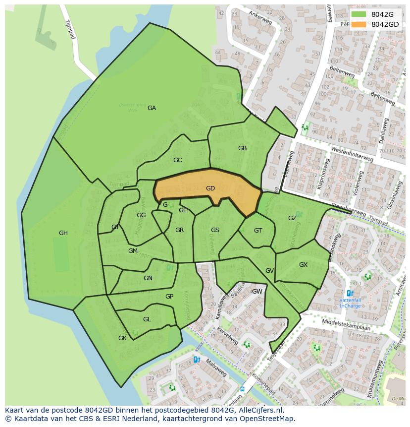 Afbeelding van het postcodegebied 8042 GD op de kaart.