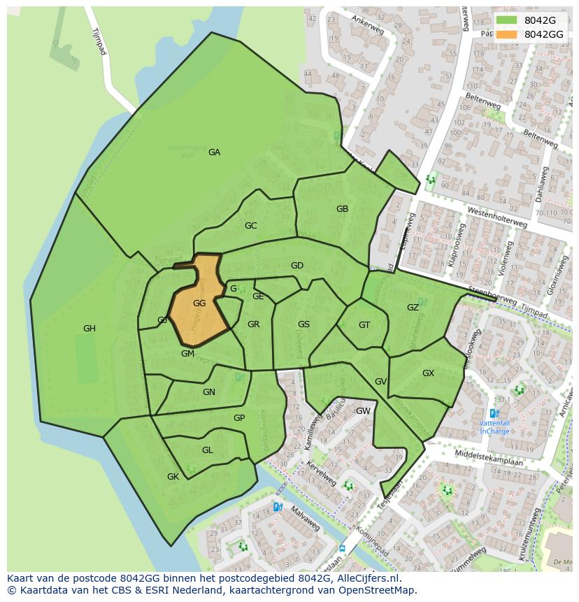 Afbeelding van het postcodegebied 8042 GG op de kaart.
