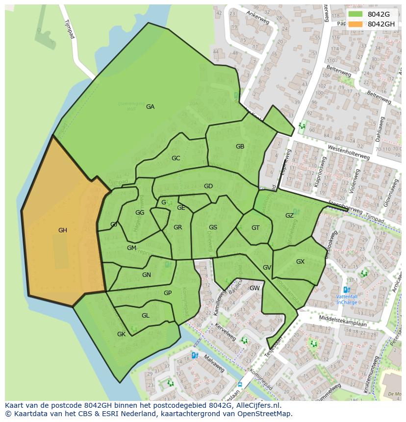 Afbeelding van het postcodegebied 8042 GH op de kaart.