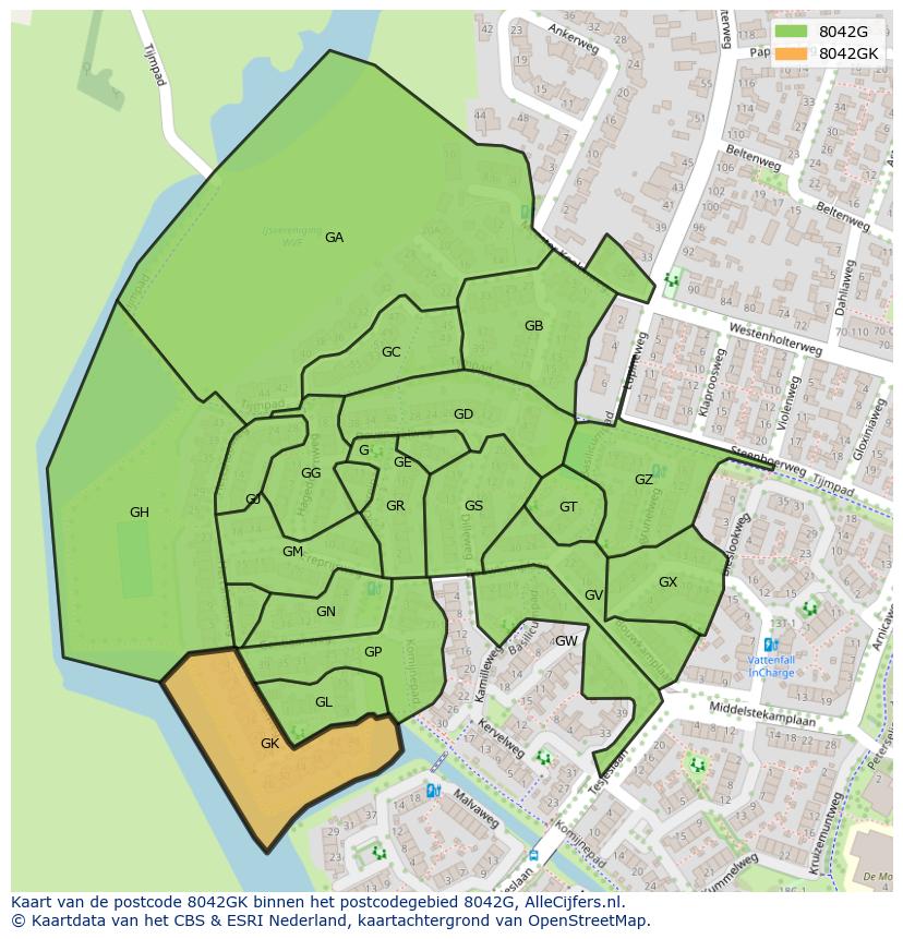 Afbeelding van het postcodegebied 8042 GK op de kaart.