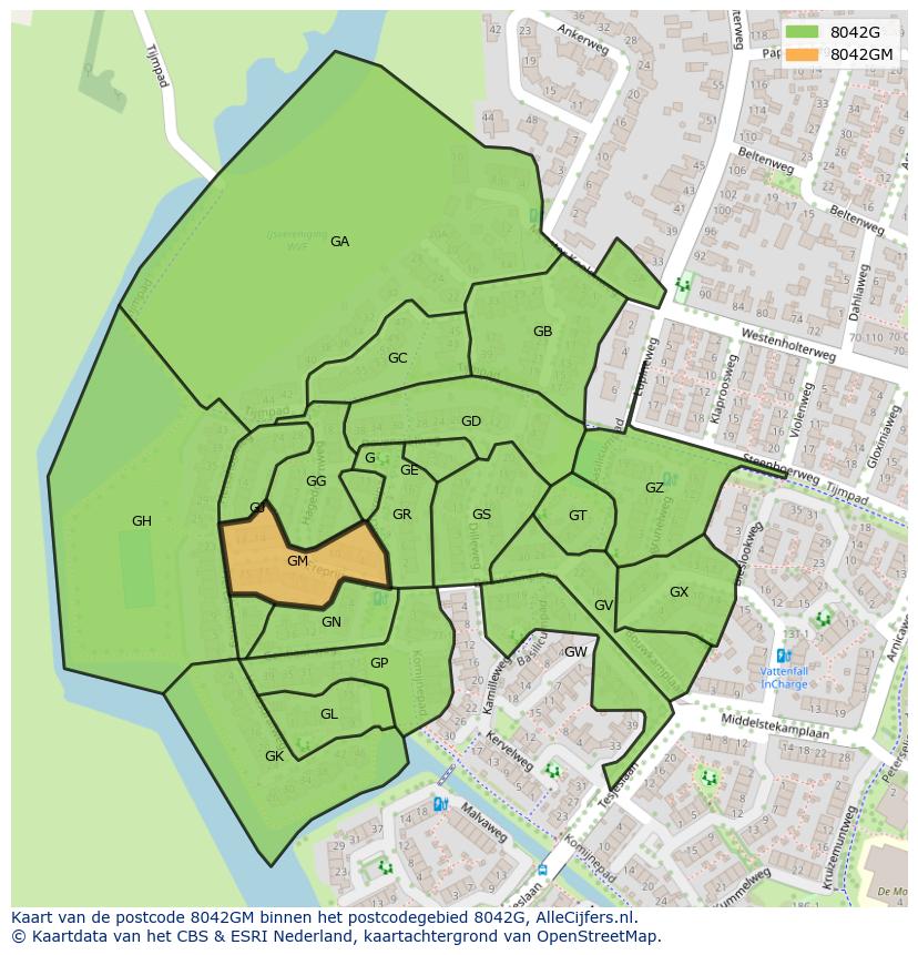 Afbeelding van het postcodegebied 8042 GM op de kaart.