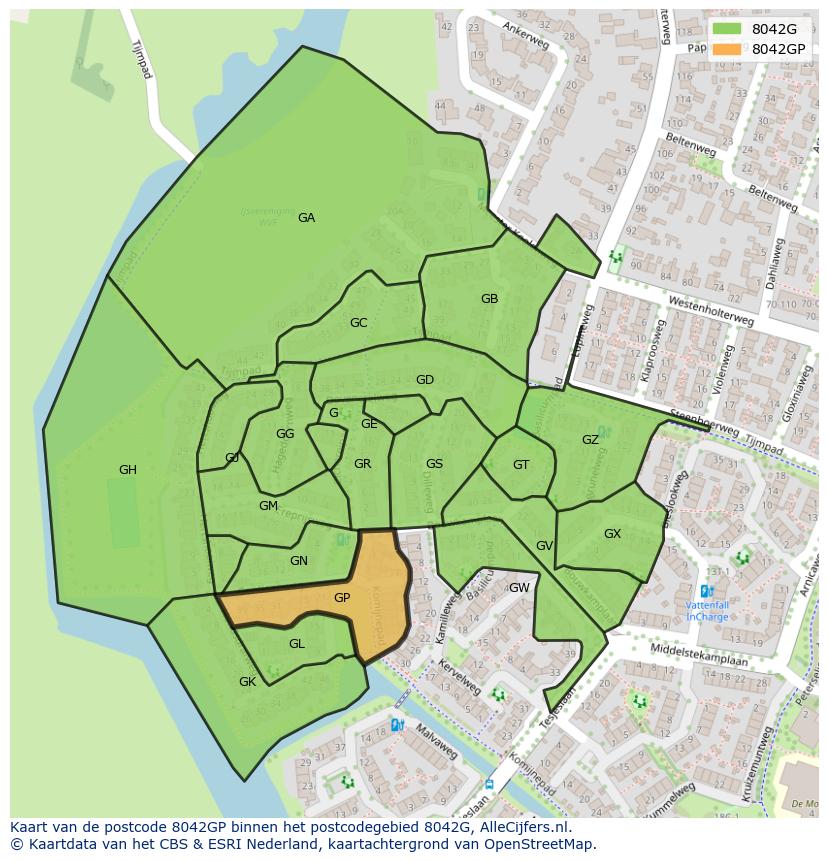 Afbeelding van het postcodegebied 8042 GP op de kaart.