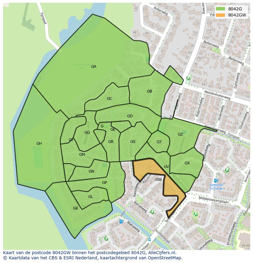 Afbeelding van het postcodegebied 8042 GW op de kaart.