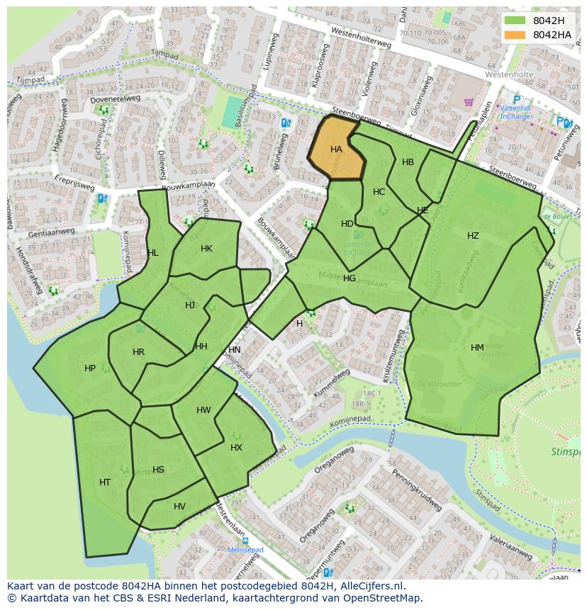 Afbeelding van het postcodegebied 8042 HA op de kaart.