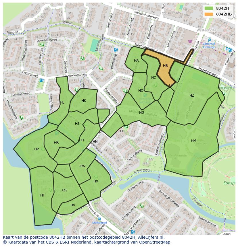 Afbeelding van het postcodegebied 8042 HB op de kaart.