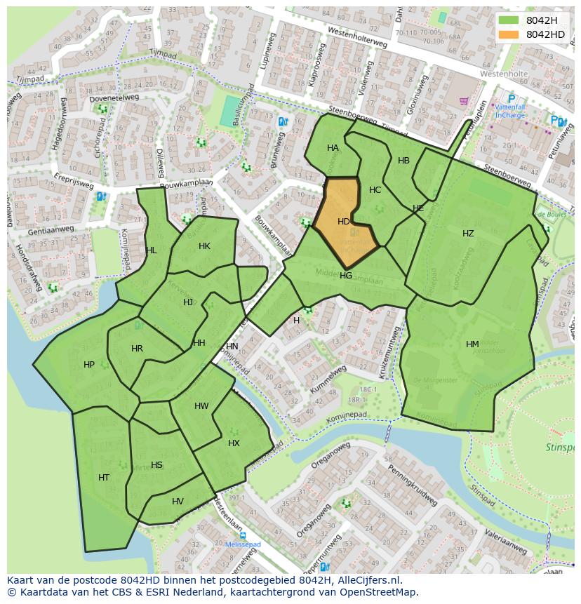 Afbeelding van het postcodegebied 8042 HD op de kaart.