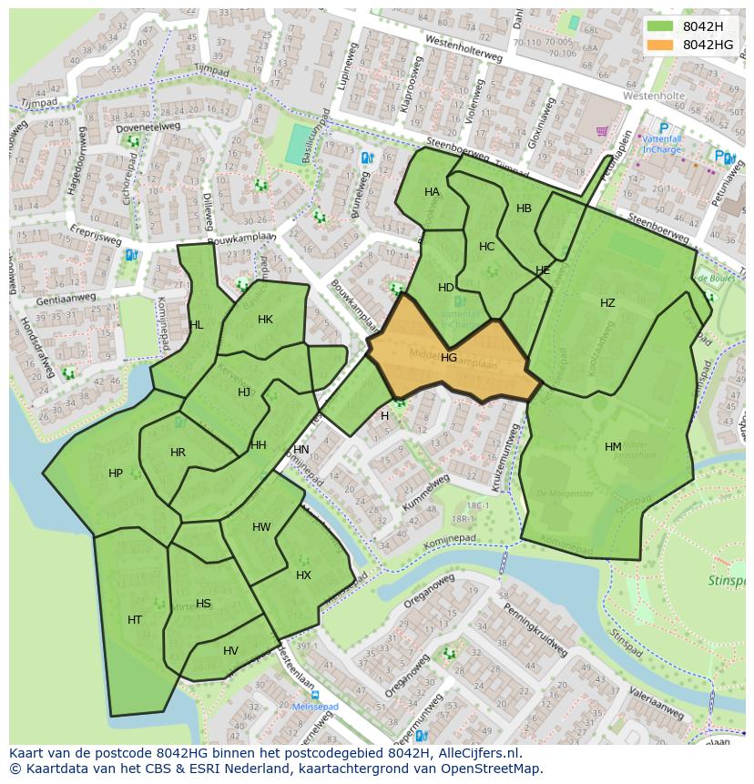 Afbeelding van het postcodegebied 8042 HG op de kaart.