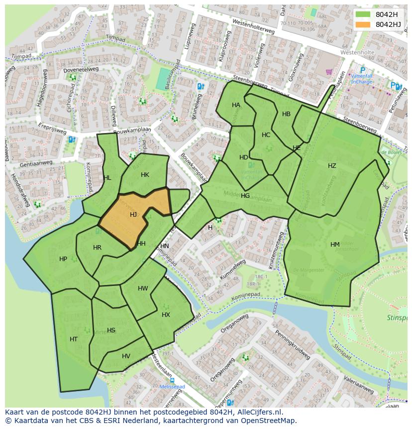 Afbeelding van het postcodegebied 8042 HJ op de kaart.