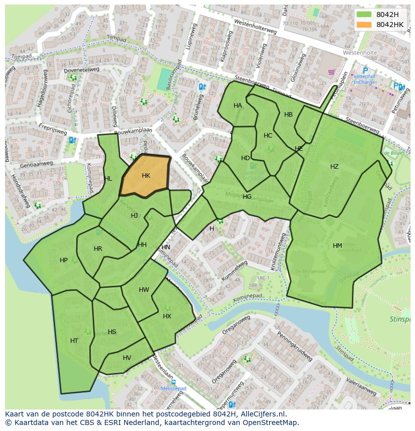 Afbeelding van het postcodegebied 8042 HK op de kaart.
