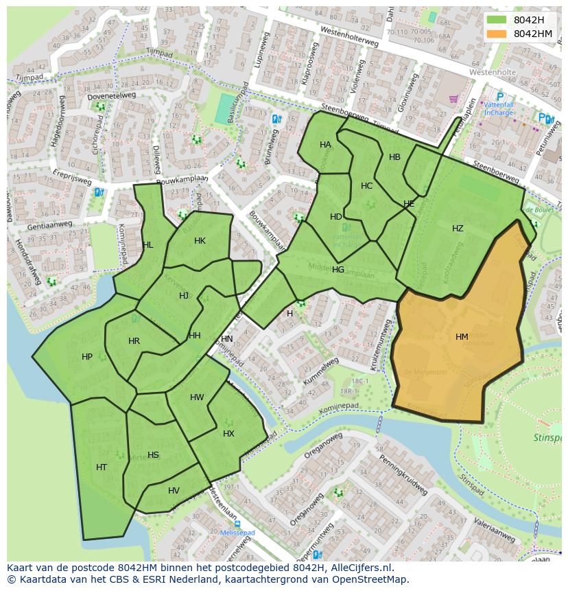 Afbeelding van het postcodegebied 8042 HM op de kaart.