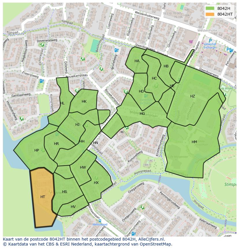 Afbeelding van het postcodegebied 8042 HT op de kaart.