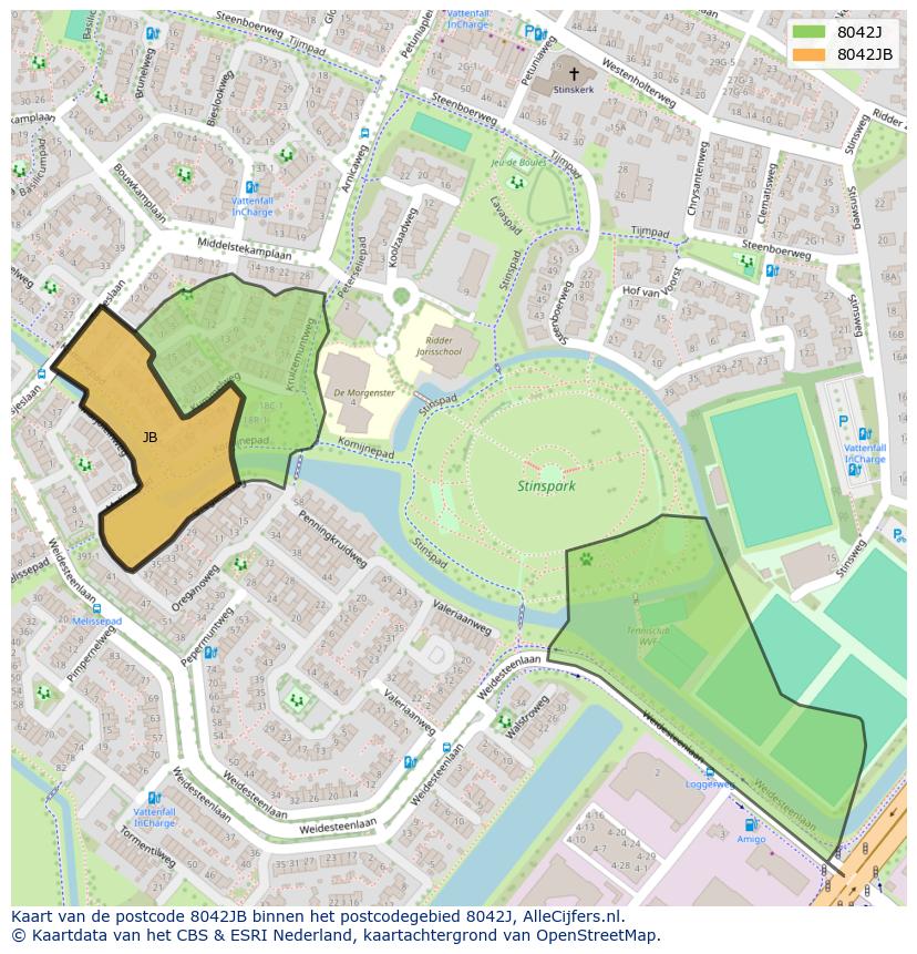 Afbeelding van het postcodegebied 8042 JB op de kaart.