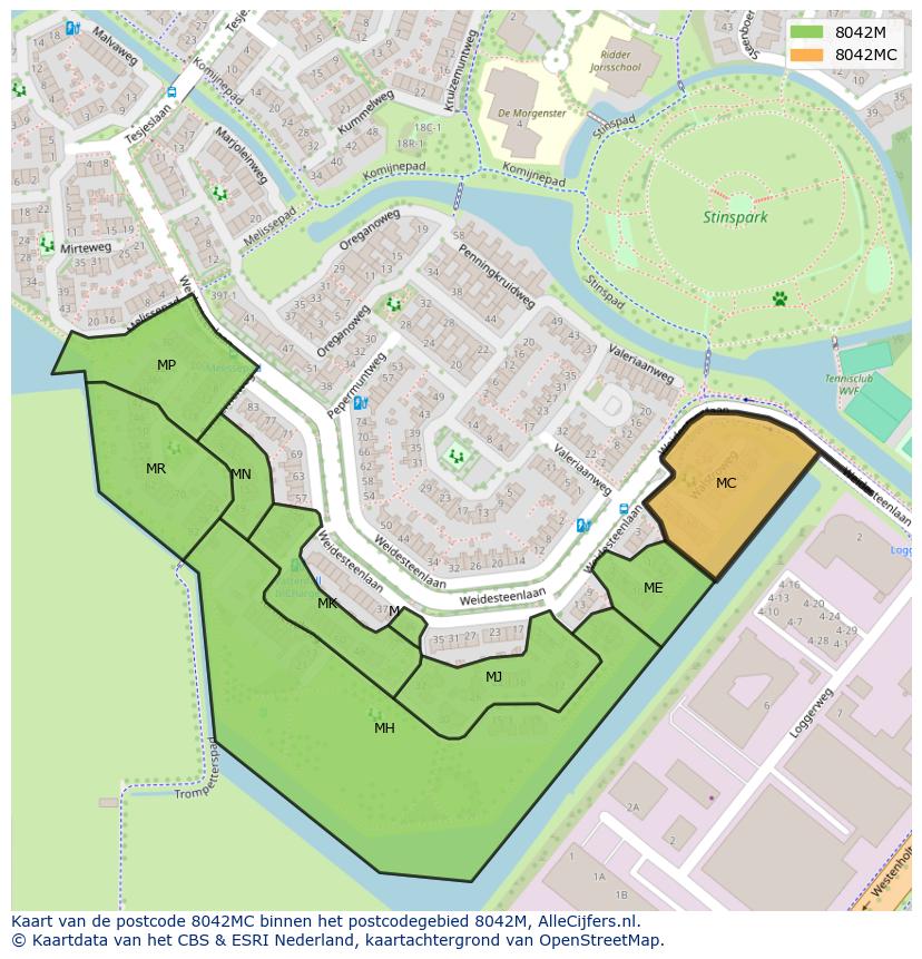 Afbeelding van het postcodegebied 8042 MC op de kaart.