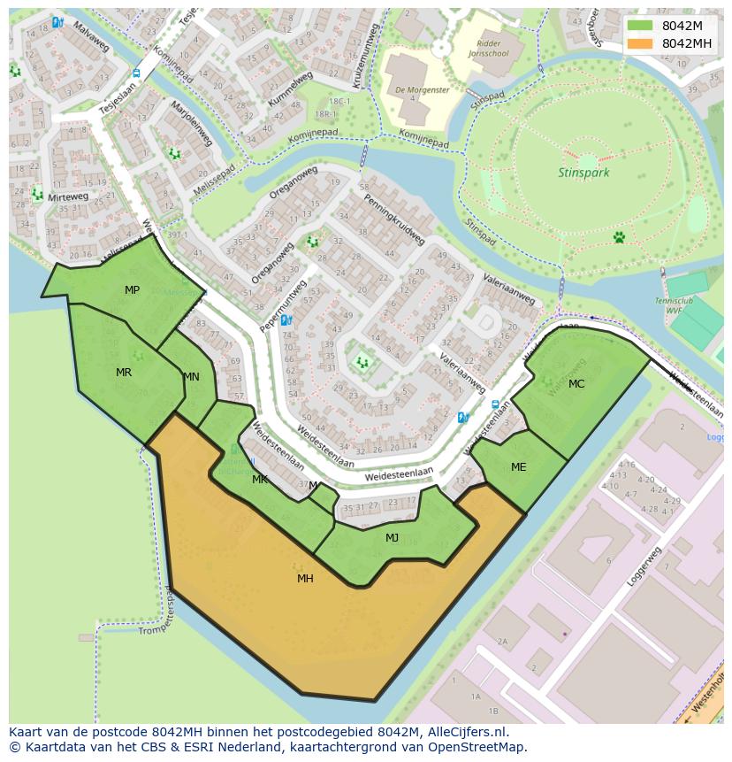 Afbeelding van het postcodegebied 8042 MH op de kaart.