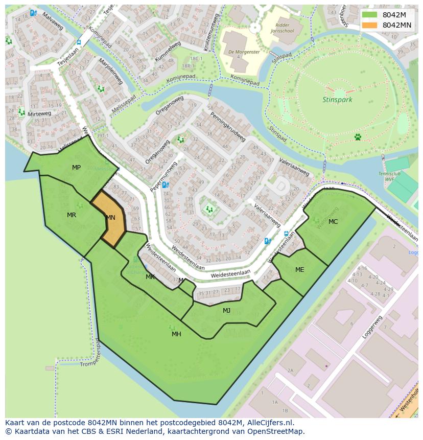 Afbeelding van het postcodegebied 8042 MN op de kaart.