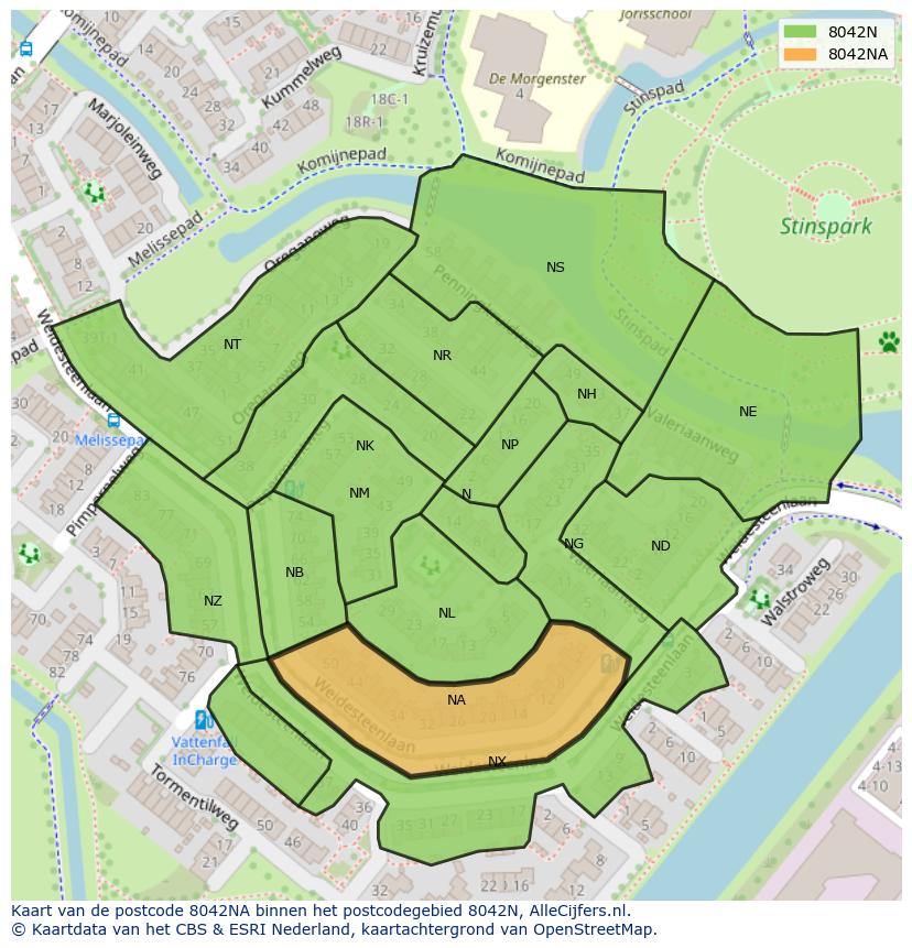 Afbeelding van het postcodegebied 8042 NA op de kaart.