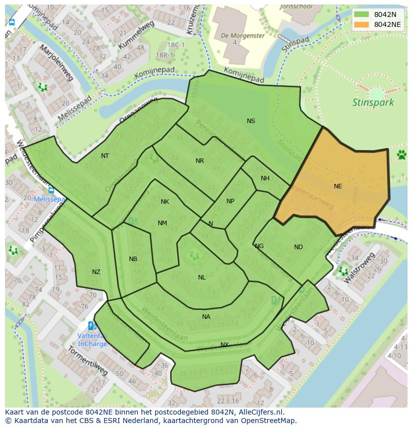 Afbeelding van het postcodegebied 8042 NE op de kaart.