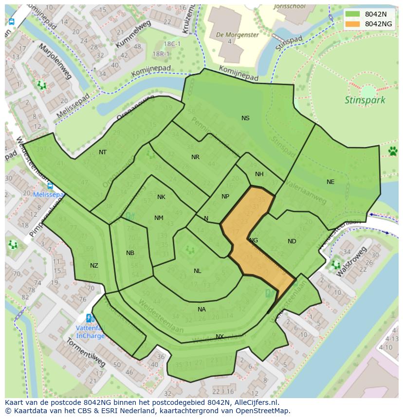 Afbeelding van het postcodegebied 8042 NG op de kaart.