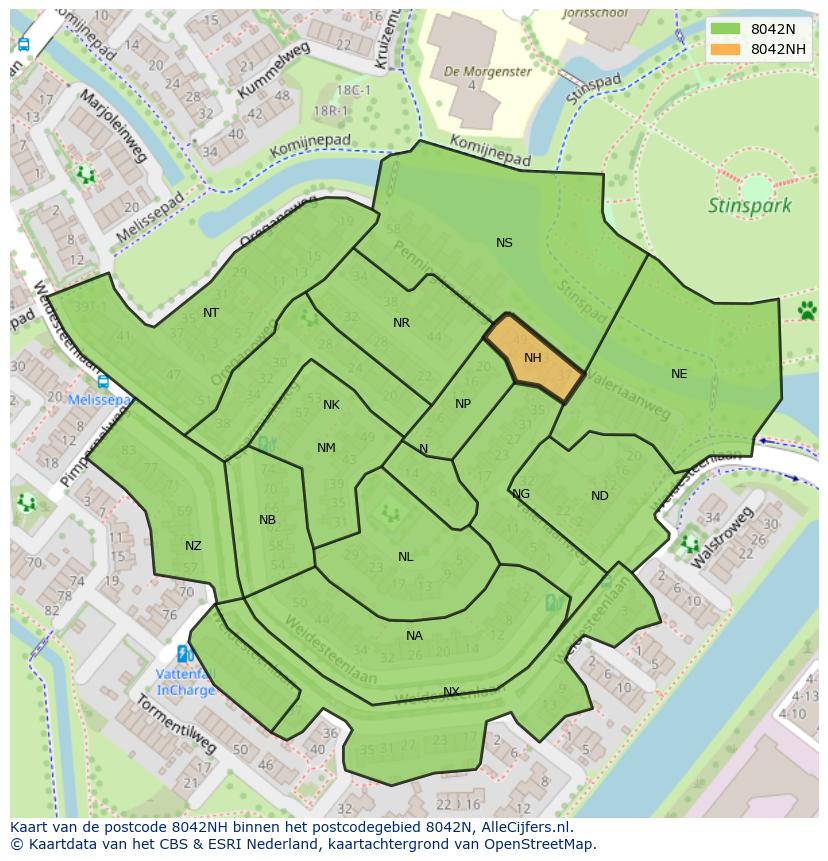 Afbeelding van het postcodegebied 8042 NH op de kaart.