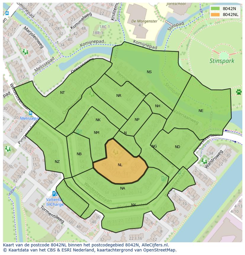 Afbeelding van het postcodegebied 8042 NL op de kaart.