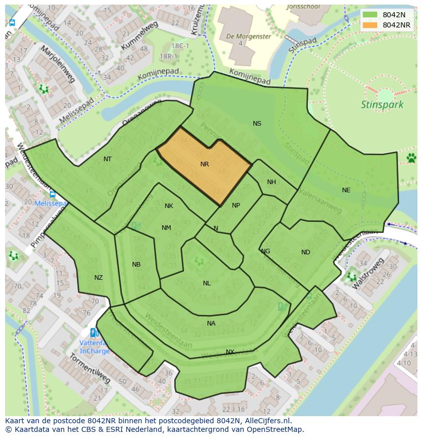 Afbeelding van het postcodegebied 8042 NR op de kaart.
