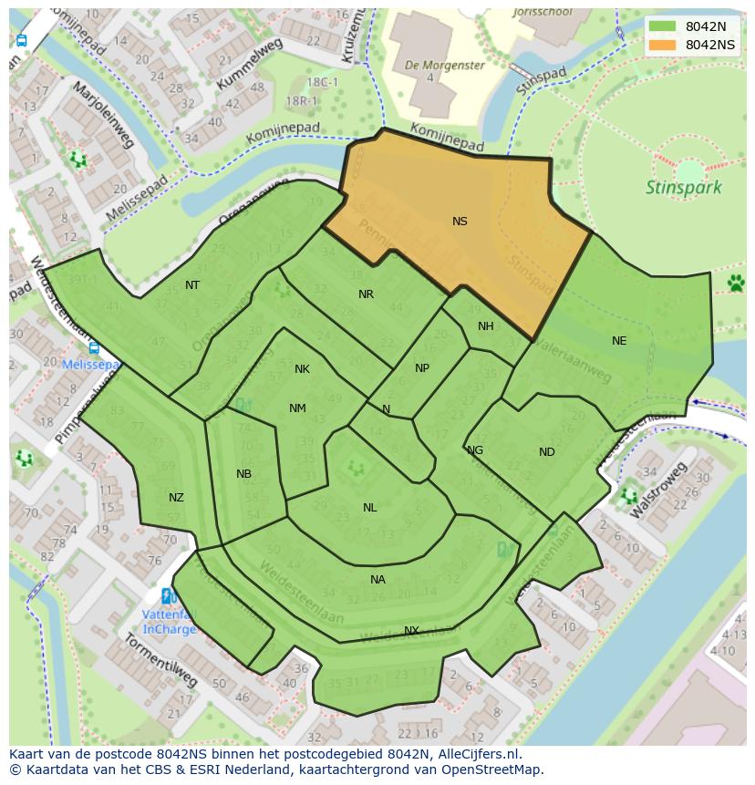 Afbeelding van het postcodegebied 8042 NS op de kaart.
