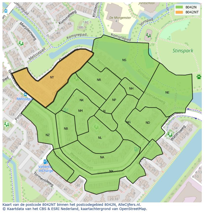 Afbeelding van het postcodegebied 8042 NT op de kaart.