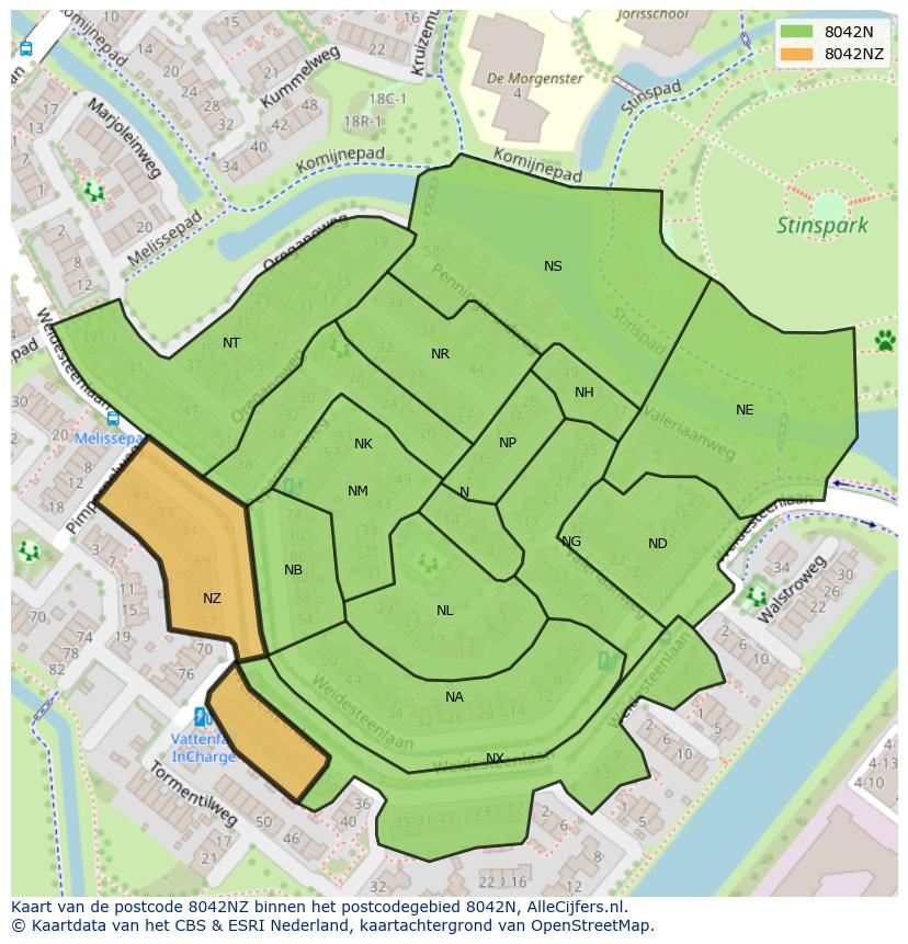 Afbeelding van het postcodegebied 8042 NZ op de kaart.