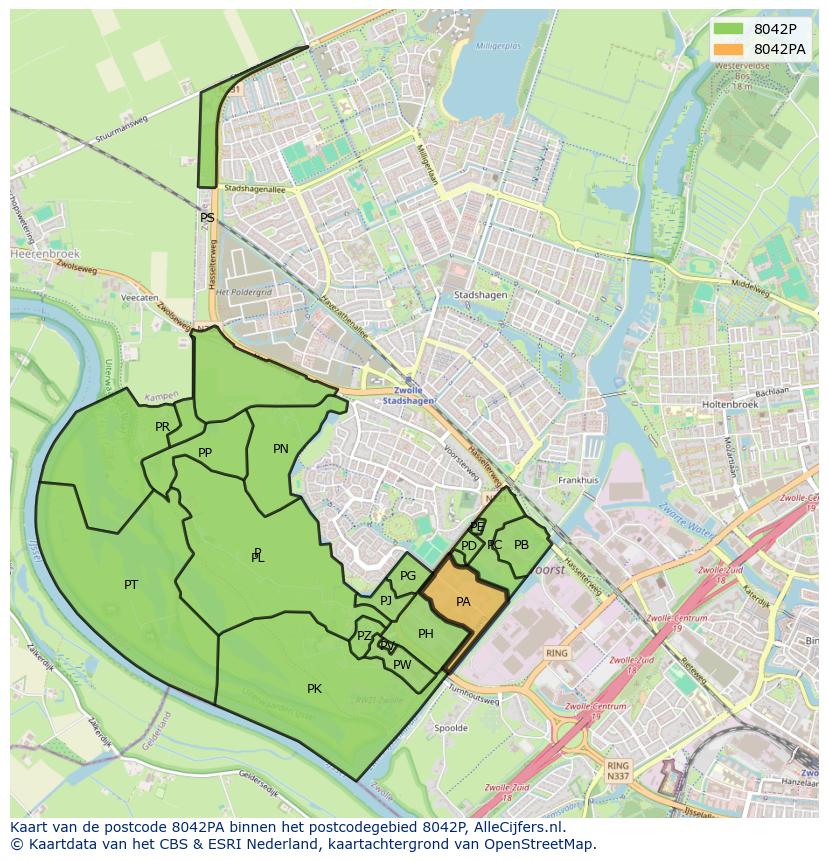 Afbeelding van het postcodegebied 8042 PA op de kaart.