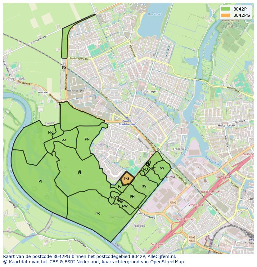 Afbeelding van het postcodegebied 8042 PG op de kaart.