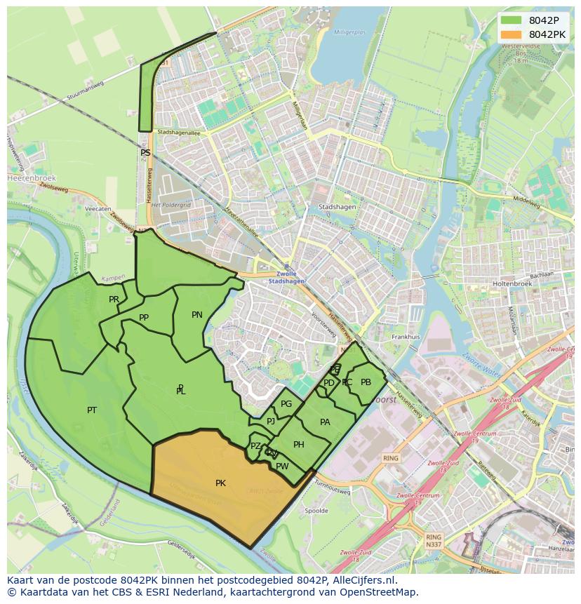 Afbeelding van het postcodegebied 8042 PK op de kaart.