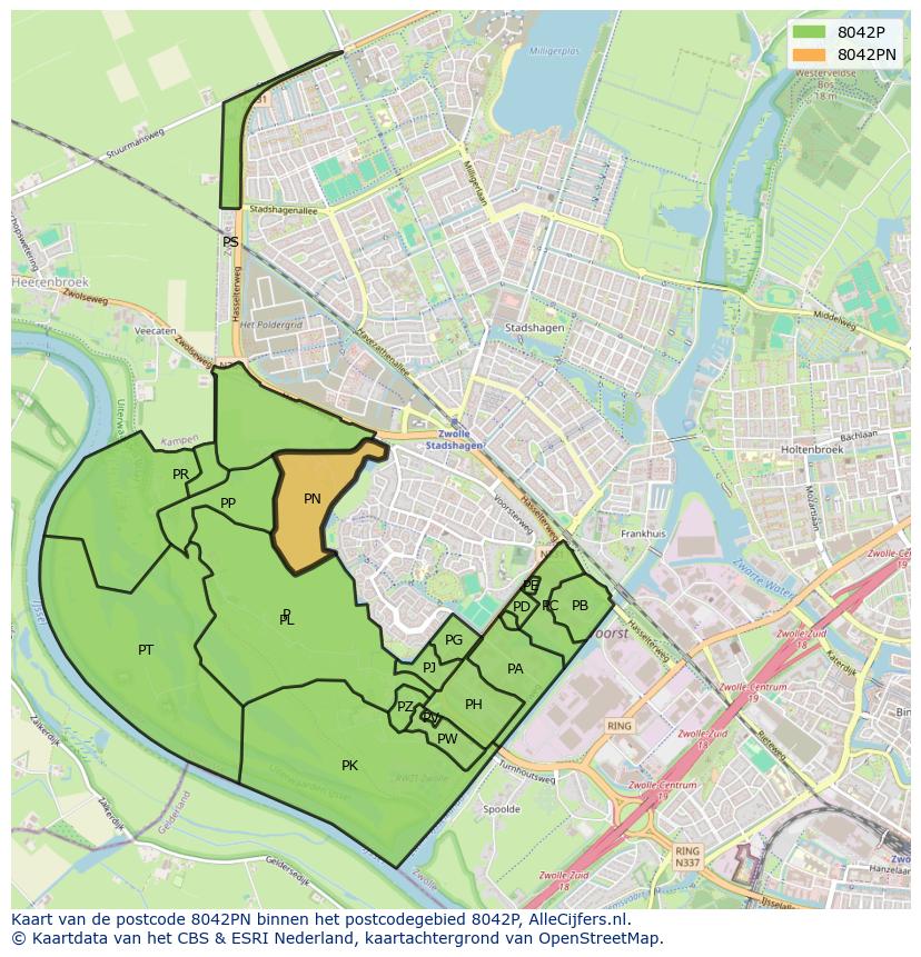 Afbeelding van het postcodegebied 8042 PN op de kaart.