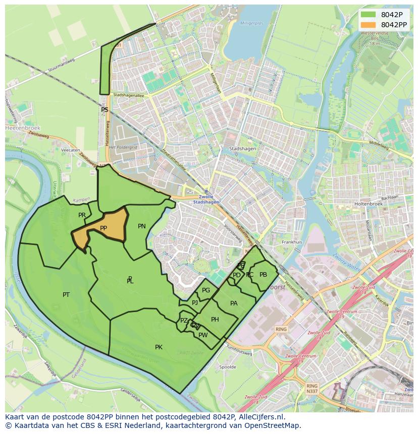 Afbeelding van het postcodegebied 8042 PP op de kaart.