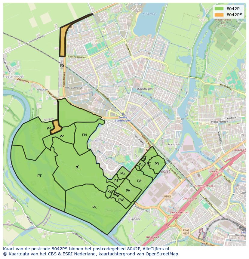 Afbeelding van het postcodegebied 8042 PS op de kaart.