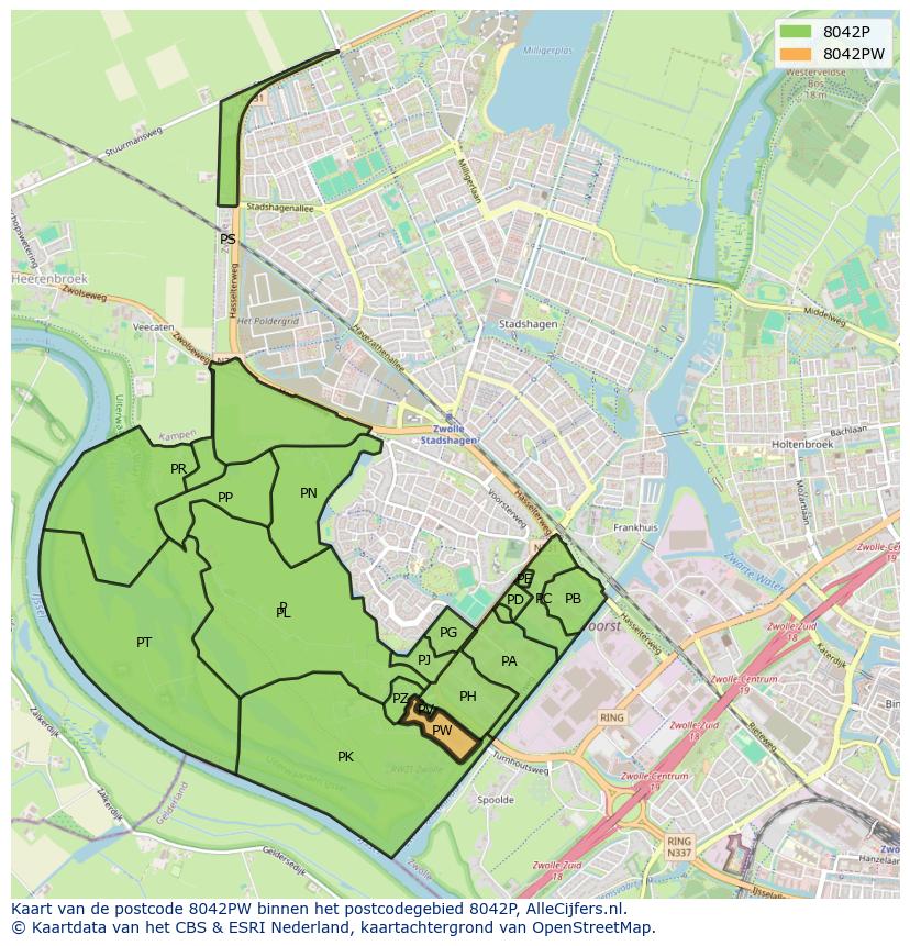 Afbeelding van het postcodegebied 8042 PW op de kaart.