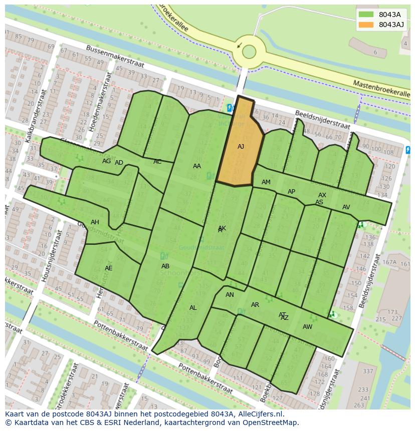 Afbeelding van het postcodegebied 8043 AJ op de kaart.