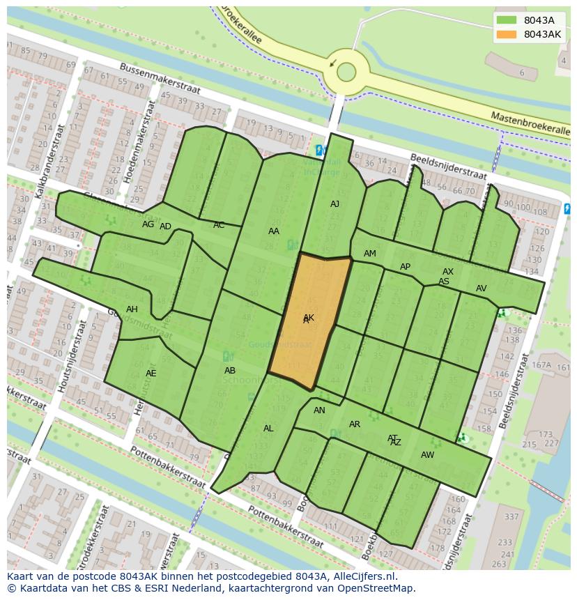 Afbeelding van het postcodegebied 8043 AK op de kaart.