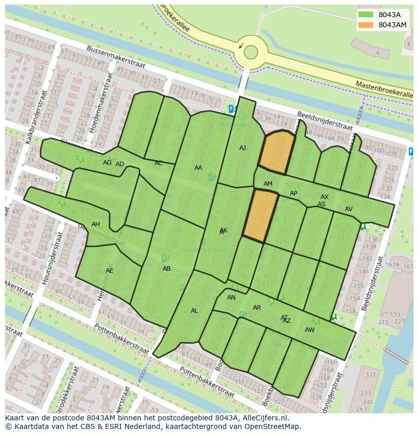 Afbeelding van het postcodegebied 8043 AM op de kaart.