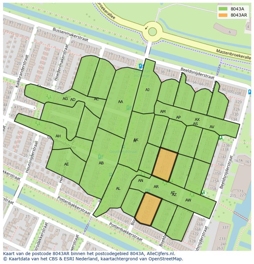 Afbeelding van het postcodegebied 8043 AR op de kaart.