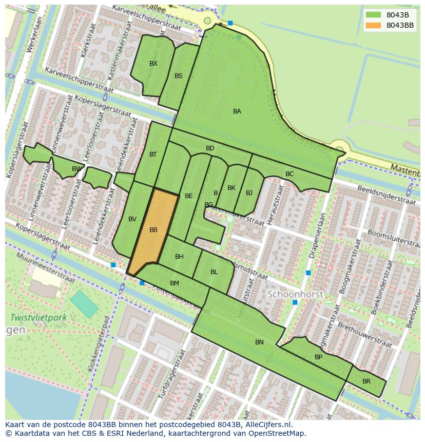 Afbeelding van het postcodegebied 8043 BB op de kaart.