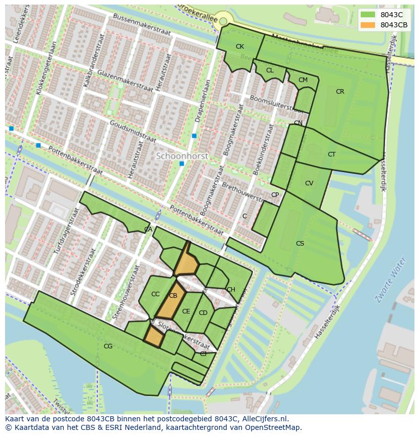 Afbeelding van het postcodegebied 8043 CB op de kaart.