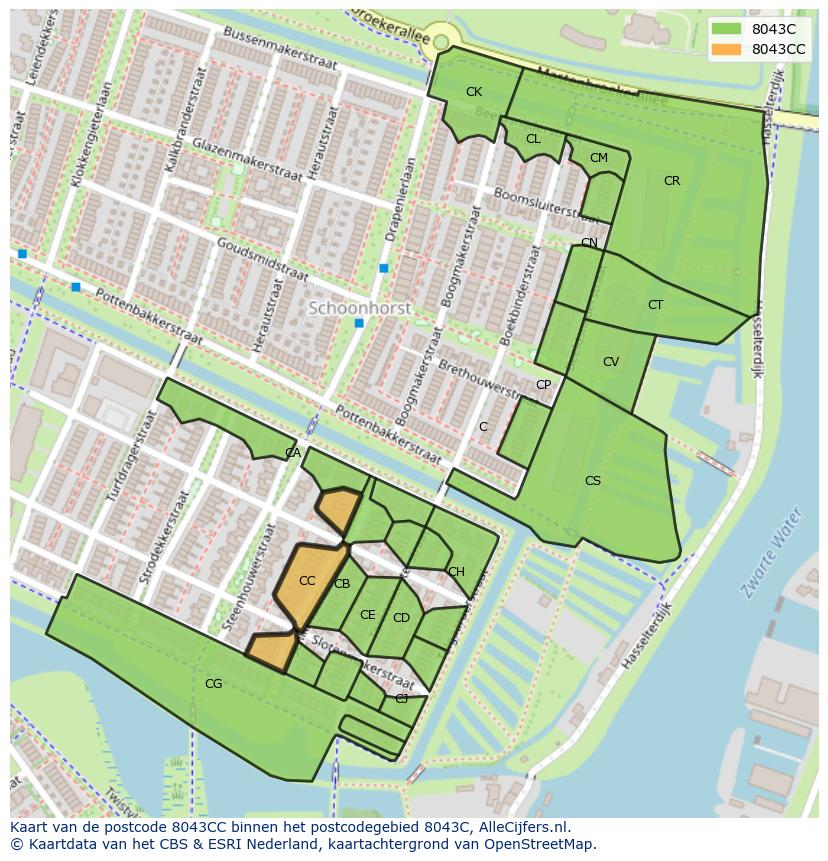 Afbeelding van het postcodegebied 8043 CC op de kaart.