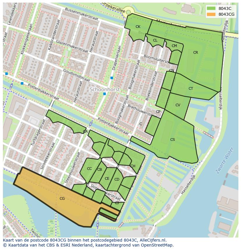 Afbeelding van het postcodegebied 8043 CG op de kaart.