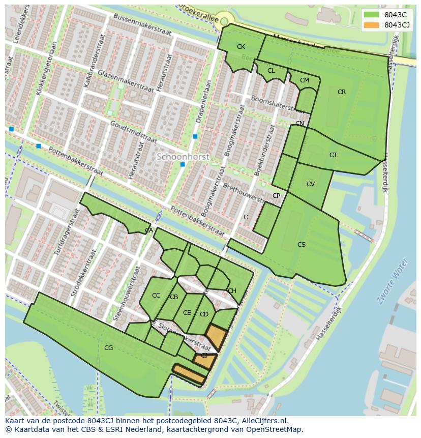 Afbeelding van het postcodegebied 8043 CJ op de kaart.
