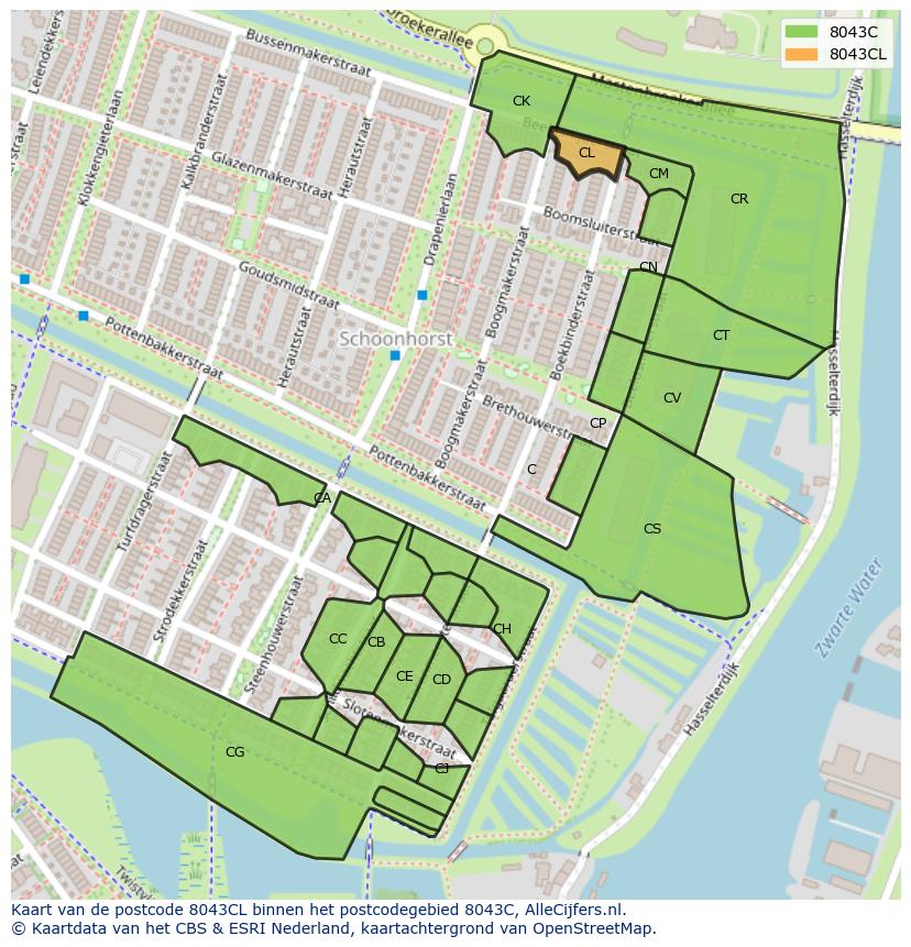 Afbeelding van het postcodegebied 8043 CL op de kaart.