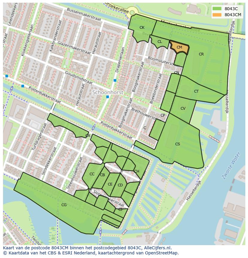Afbeelding van het postcodegebied 8043 CM op de kaart.