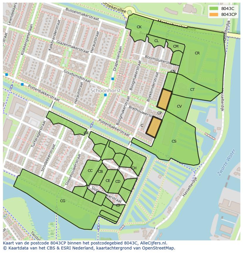 Afbeelding van het postcodegebied 8043 CP op de kaart.