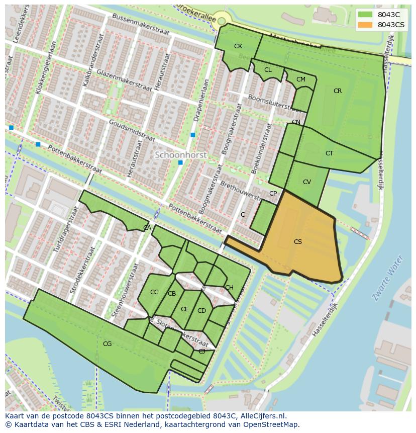 Afbeelding van het postcodegebied 8043 CS op de kaart.