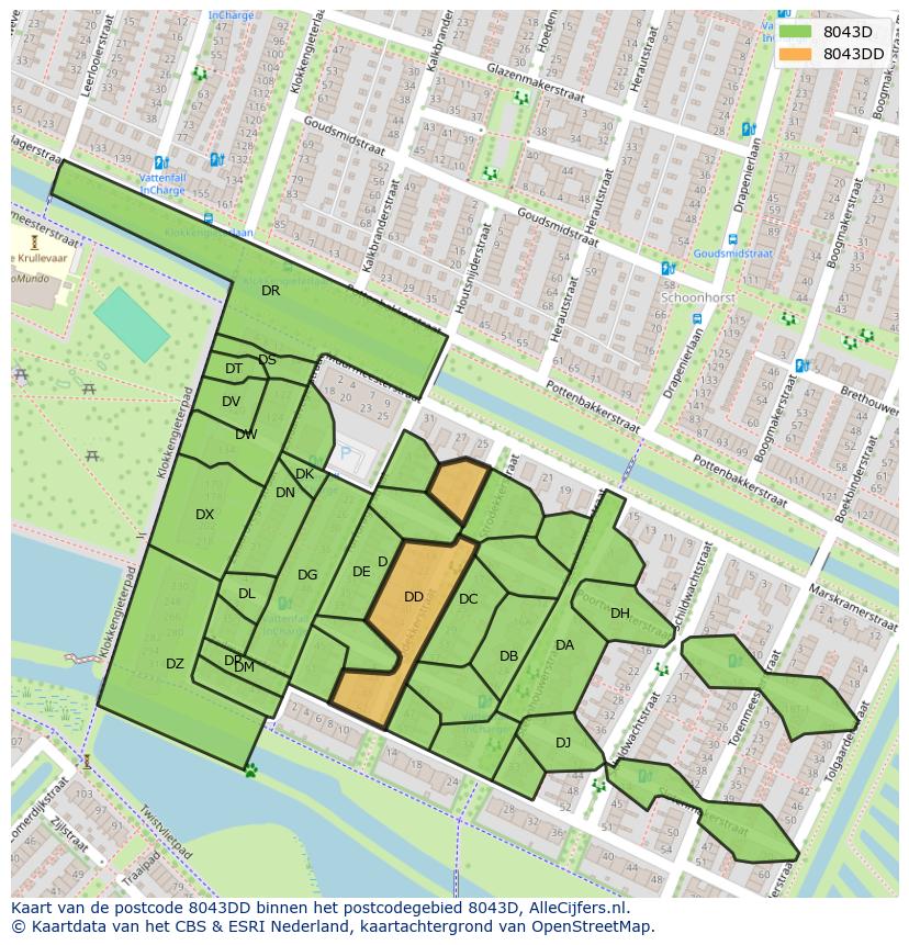 Afbeelding van het postcodegebied 8043 DD op de kaart.